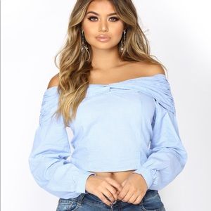 Alyson Off The Shoulder Top Blue and White